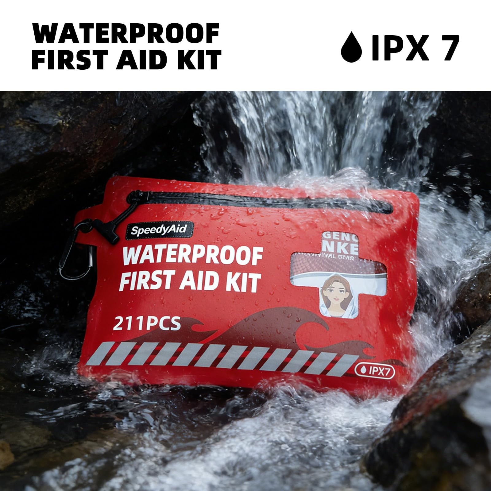 211 PCS Waterproof First Aid Kit, IPX7 Rated Dry Bag with Airtight Zipper, Po…