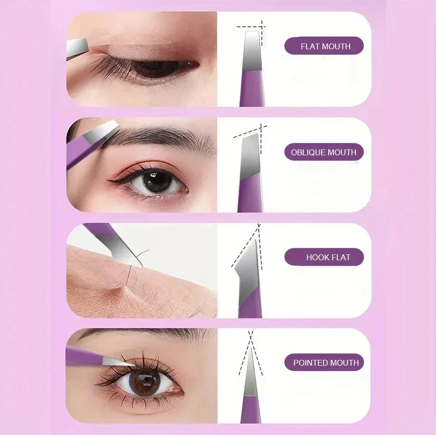 4PCS Stainless Steel Precision Tweezers Set Eyebrow Eyelash Makeup Tool