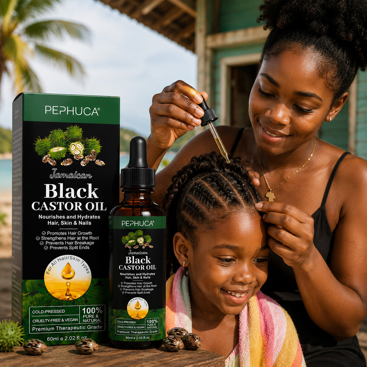 Pephuca Jamaican Black Castor Oil 2.02 oz Cold Pressed Hair Skin Nail Care