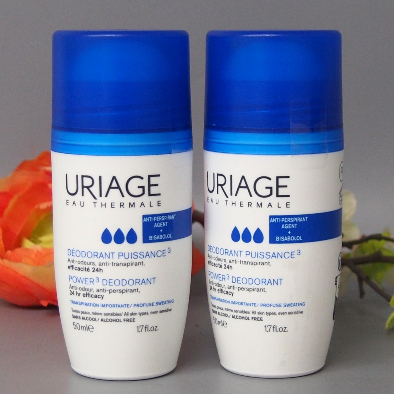 2 X Uriage Power 3 Anti-Odor Antiperspirant Roll On Deodorant 50mI Exp 06/2027