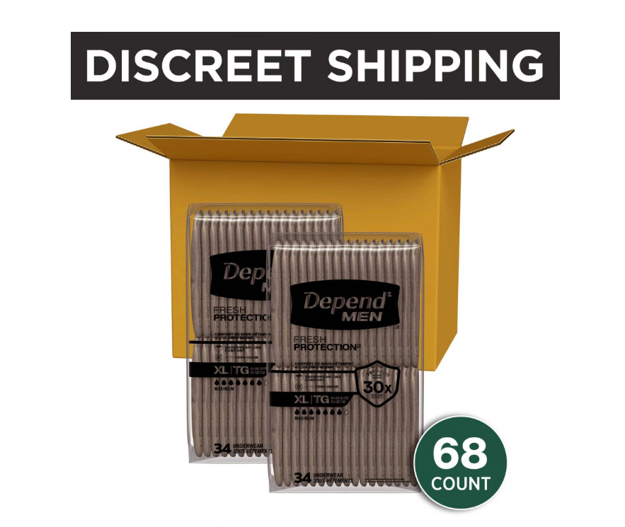 Depend Fresh Protection Incontinence Underwear for Men, Adult Diapers, XL, 68 Ct