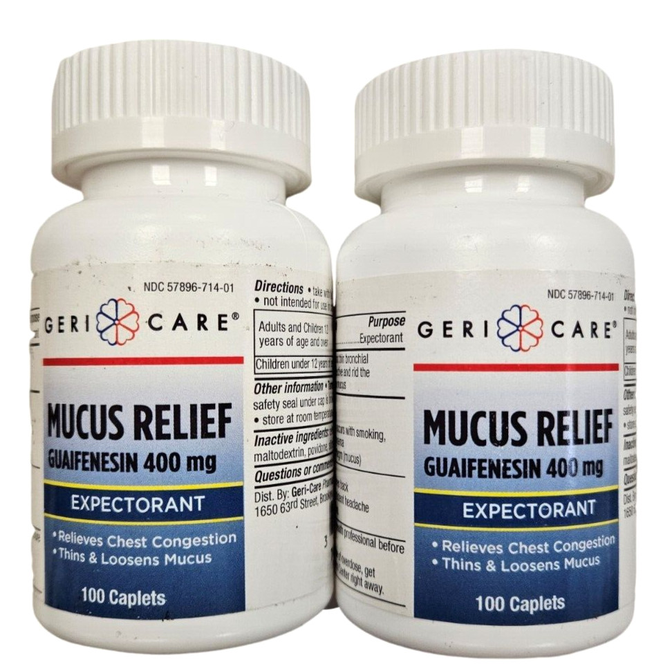 Gericare MUCUS Relief CAPLETS 400mg 100 ct ( 2 bottles ) ^