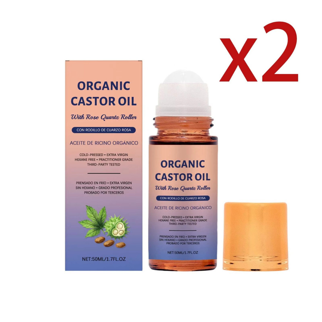 1Bottle Organic Golden Castor Oil Roll-On with Rose Quartz for Skin,Hair&Wrinkle