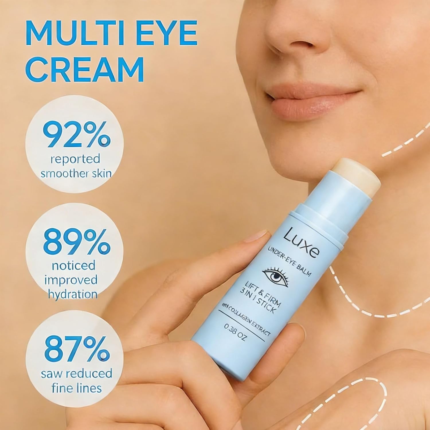 Korean Under Eye Balm Stick, Collagen Hydrating, Firming for Fine Lines