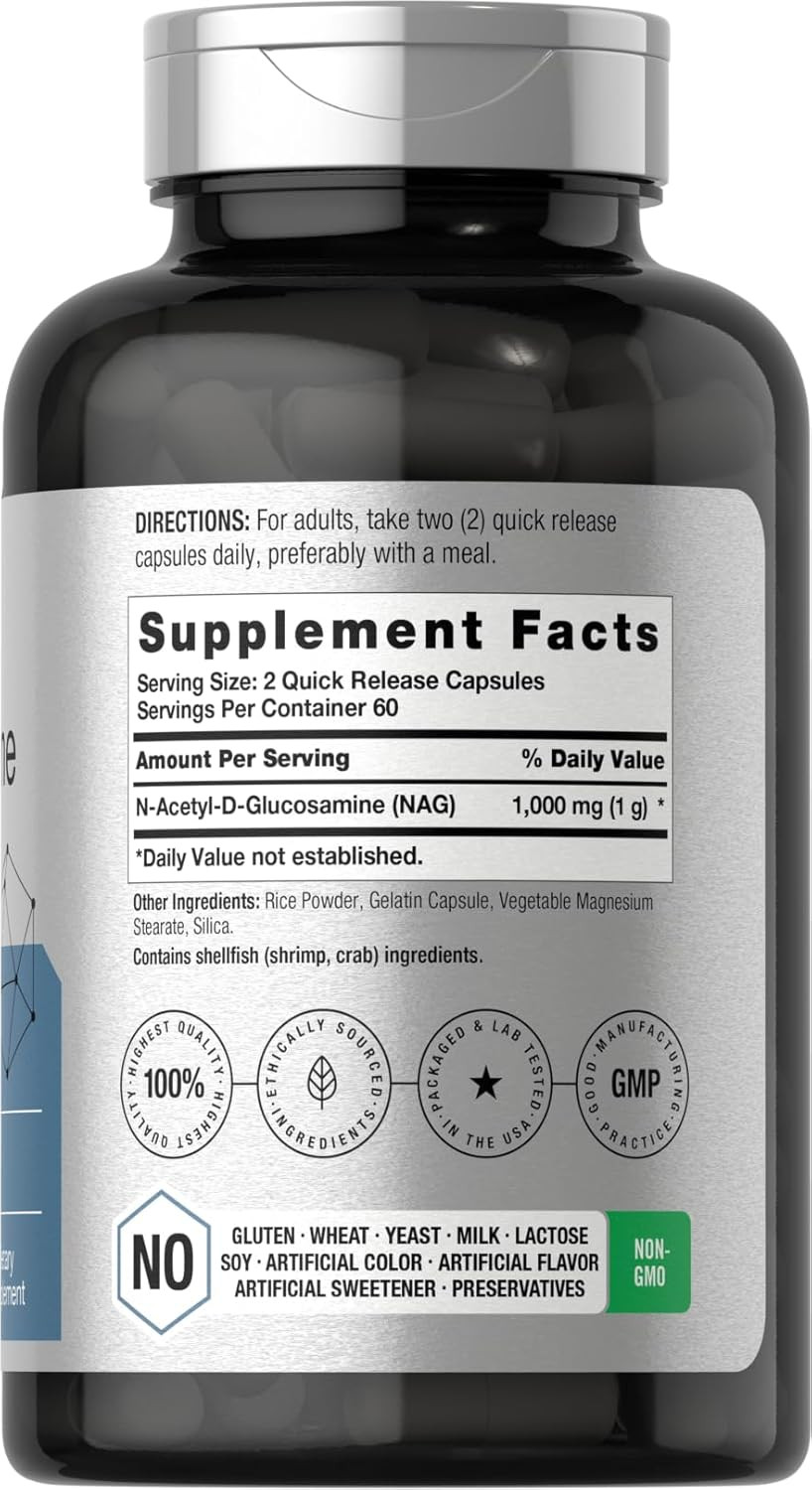 N-Acetyl Glucosamine 1000mg | 120 Capsules | Non-GMO, Gluten Free | N-A-G Suppl.