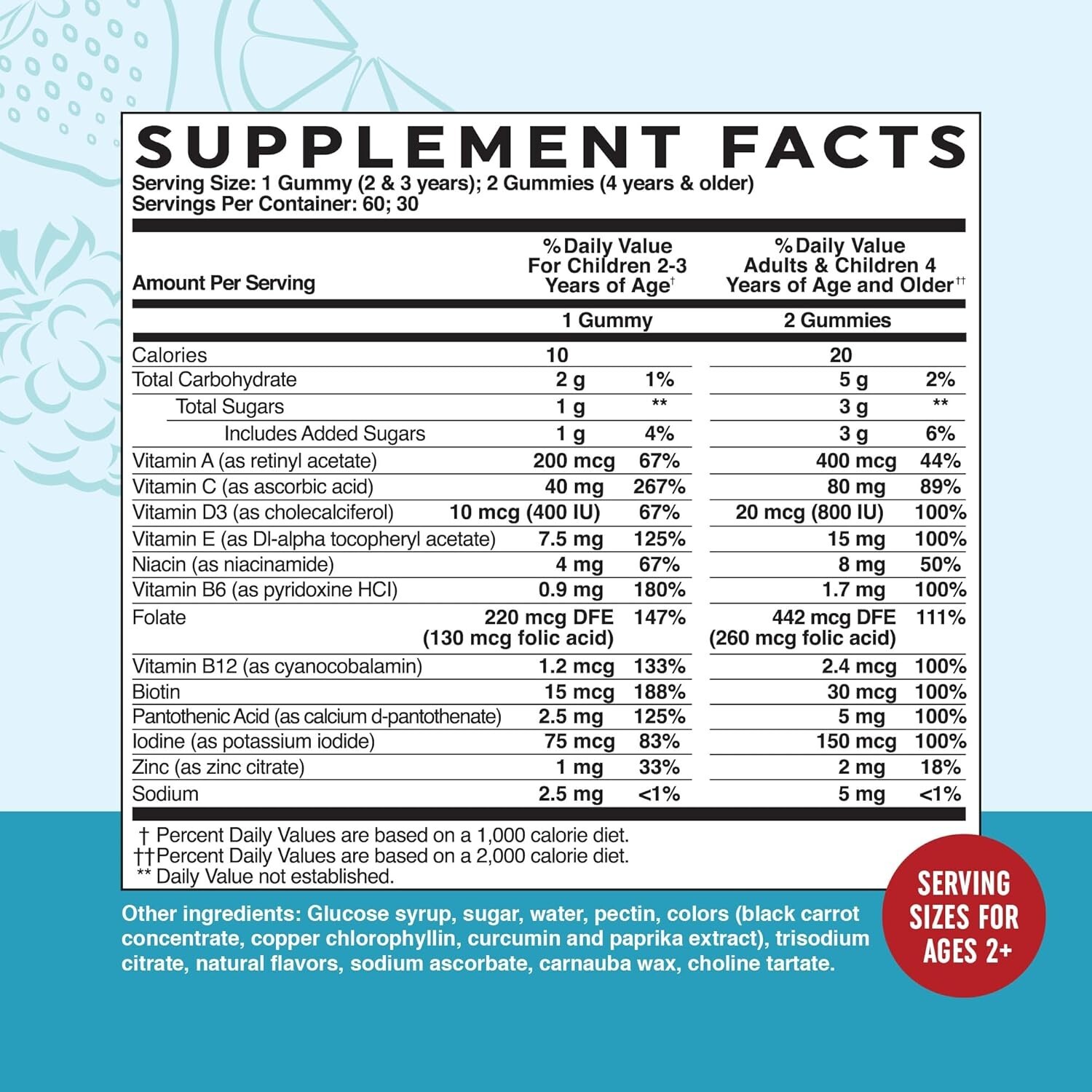 Kids Multivitamin Gummies Vitamins A, B, C, D & Zinc Immunity Growth, 60 gummies