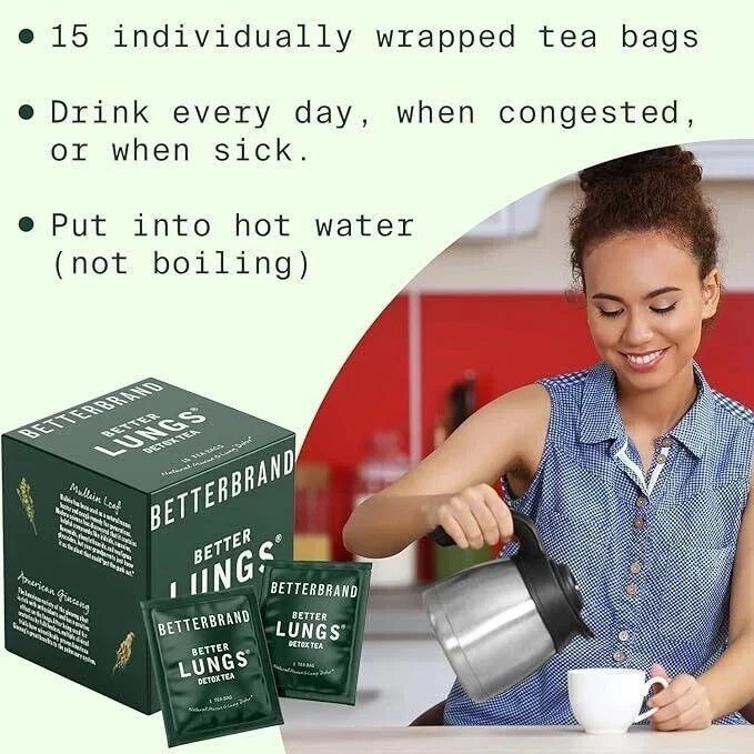 Betterbrand Better Lungs Detox Tea – Herbal Tea Bags – Mullein Leaf Ginseng