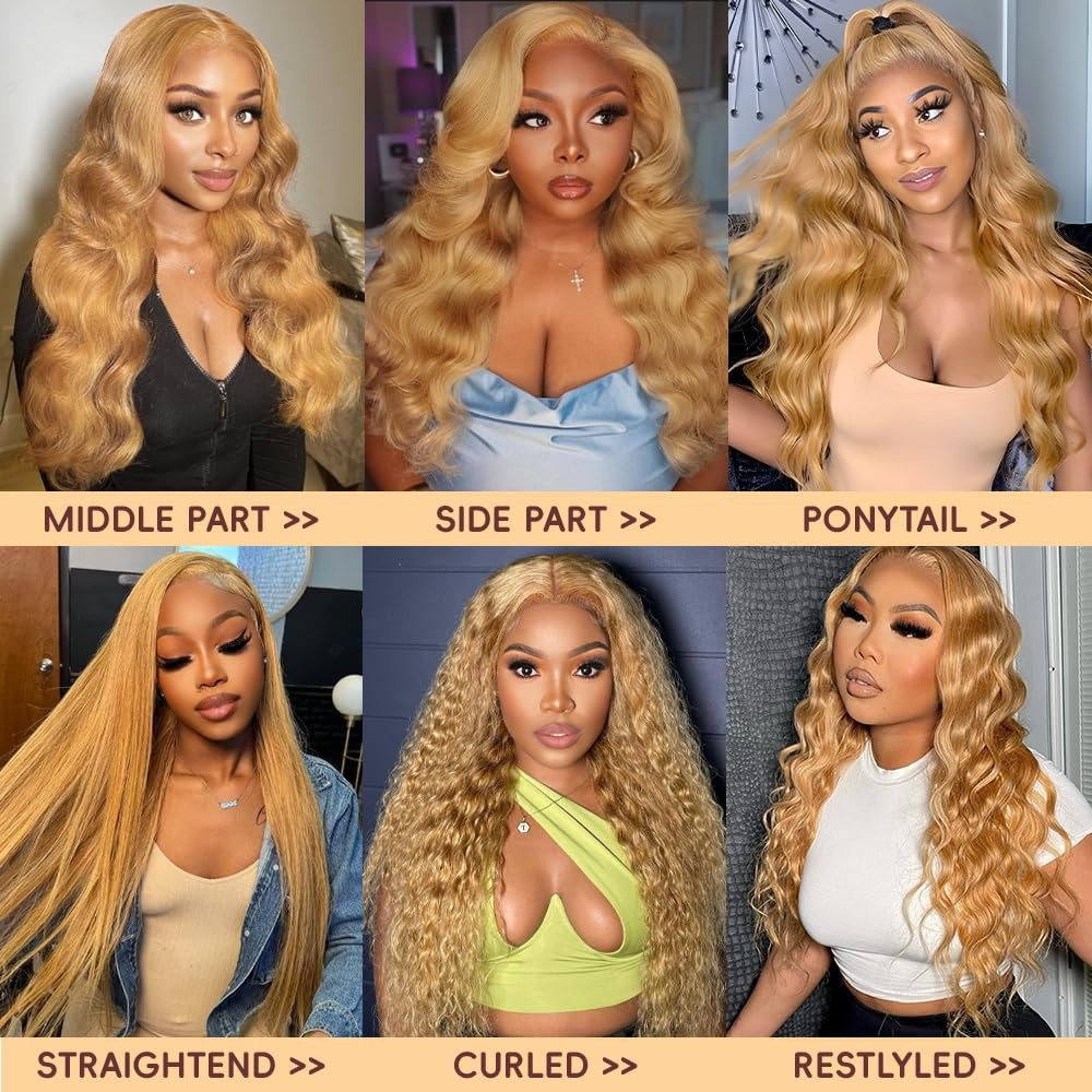 Honey Blonde Human Hair Wig HD Lace Front 180% Density Full Lace Human Hair