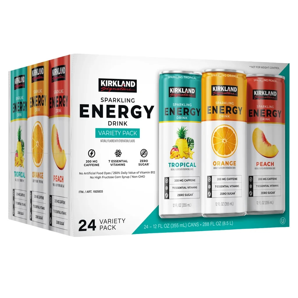 Kirkland Signature Sparkling Energy Drink, Variety Pack, 12 fl oz, 24-count