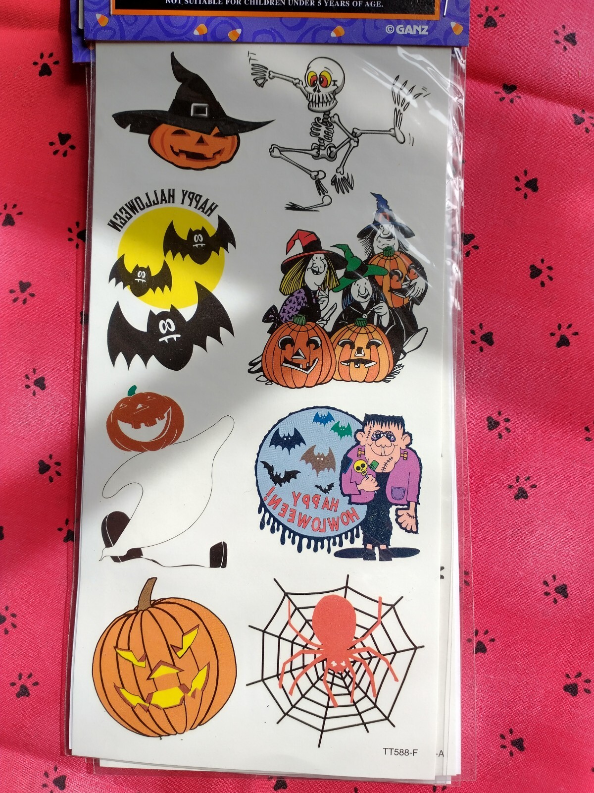 Temporary Halloween Tattoos NIP EASY TO APPLY& REMOVE CAT, SKELETON,WOLF,SPIDER