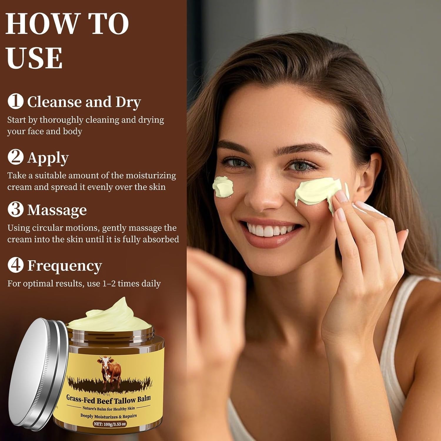 Grass Fed Beef Tallow Honey Balm Face Body Cream Moisturizer 3.53oz