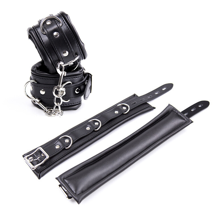 Soft Padded PU Leather Collar Wrist HandCuffs Ankle Set Restraint Bondage BDSM