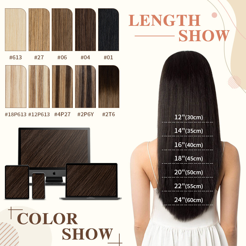 Tape In 12″-24″ Remy 100% Real Russian Human Hair Extensions Invisible Skin Weft