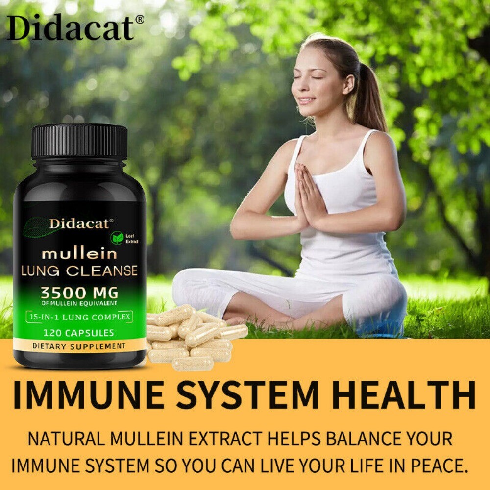 15 In 1 Lung Complex Mullein Extract Supplement Lungs Detox Cleanse 120 Capsules