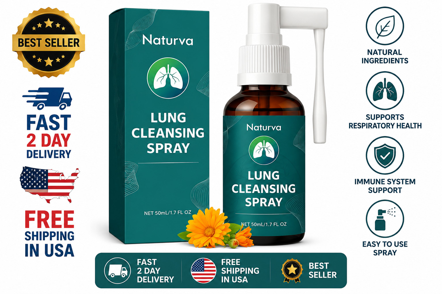 Naturva Lung Cleansing Spray,Calendula Leaf Extract Spray Herbal Lung Cleanse Sp