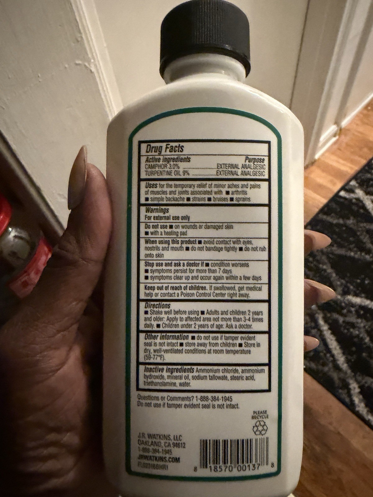 J.R. Watkins White Cream Liniment Topical Pain Treatment Camphor 11 fl oz
