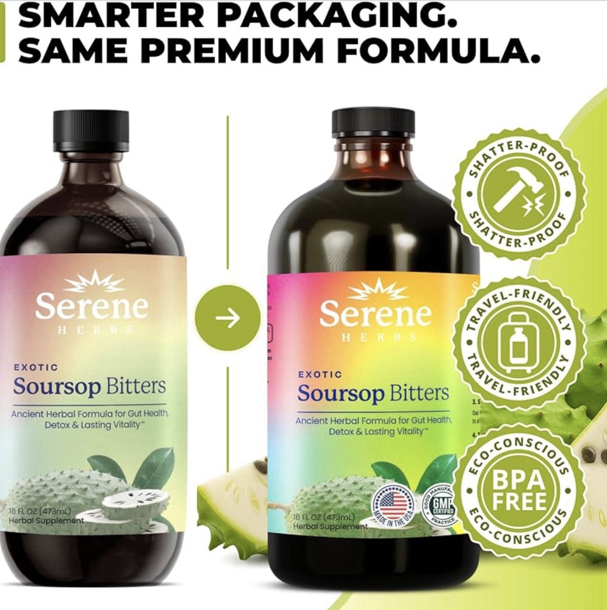 Serene Herb Exotic Soursop Bitters Liquid Gut Health Detox Lasting Vitality 16oz