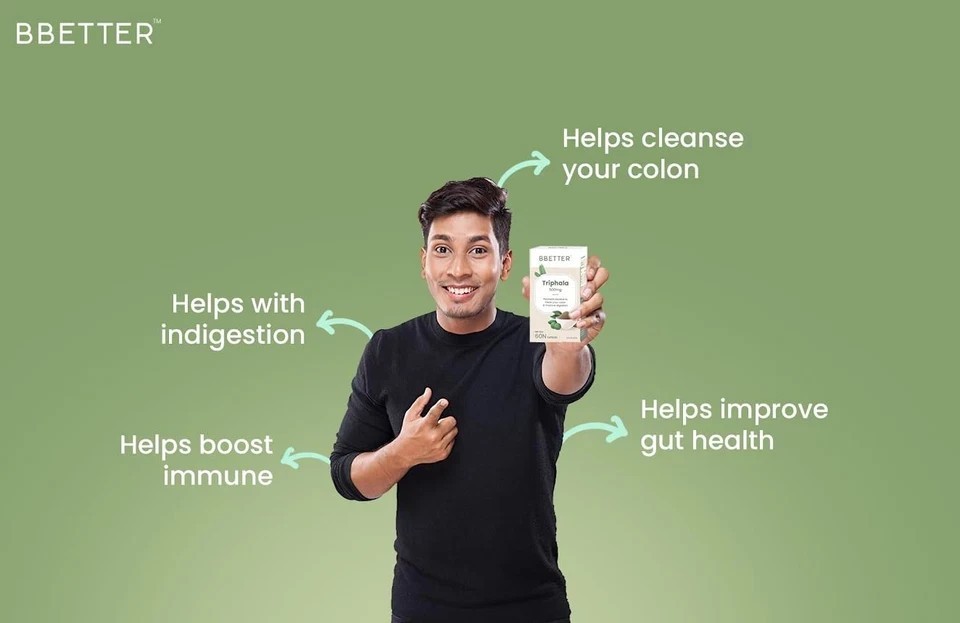 BBETTER Triphala 500mg Capsules for Gut Health Digestion Constipation