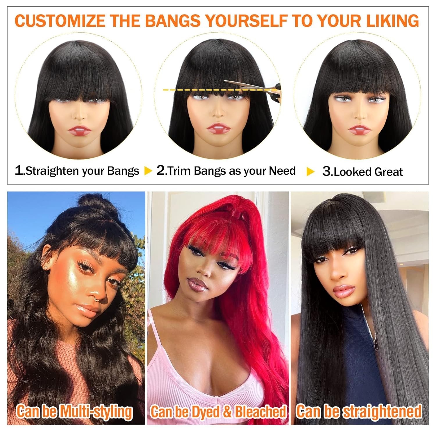 Body Wave Wigs with Bangs Human Hair Wigs for Black Women None Lace Front Wigs