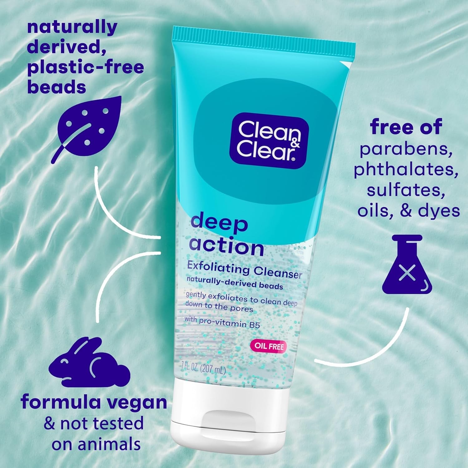 Clean & Clear Deep Action Exfoliating Facial Cleanser, Scrub & Face Wash,7 Fl Oz
