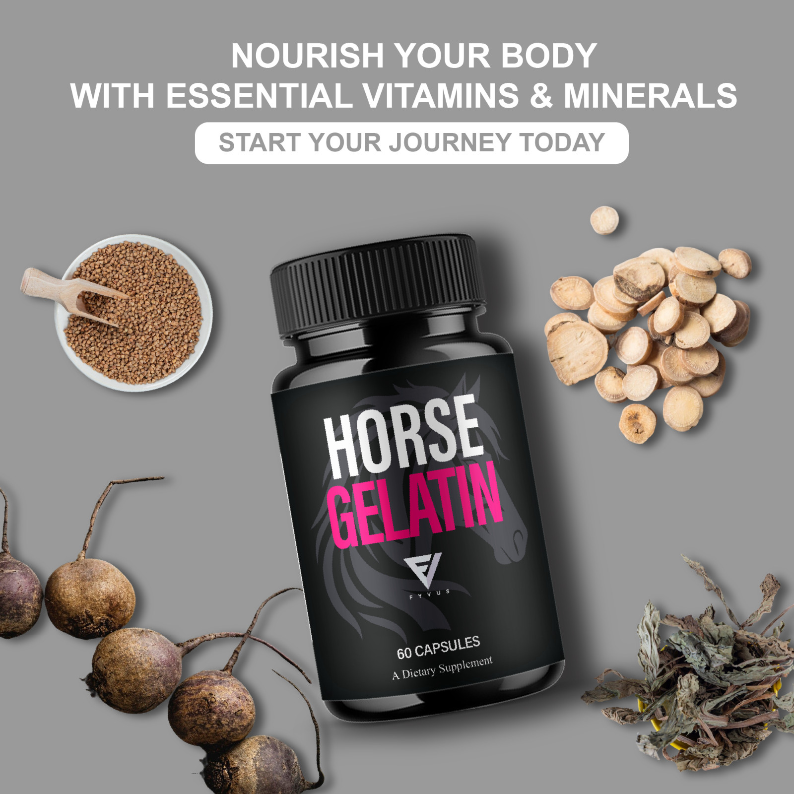 Horse Gelatin Performance Capsules, Horse Gelatin Pills (60 Capsules)