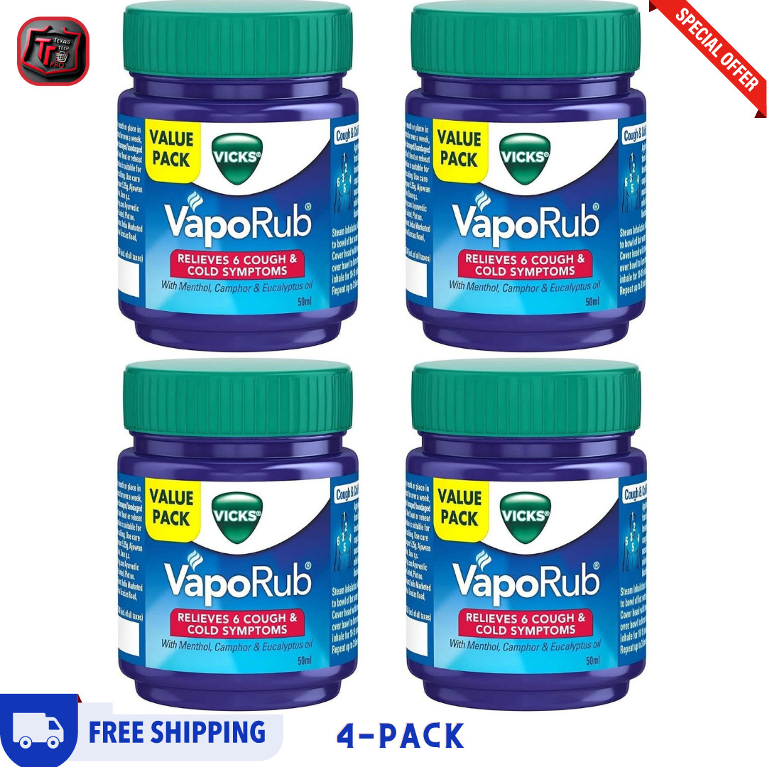 Vicks VapoRub Vaporize blocked nose Relieves cough Cold Nasal headache 50ml 4-pk