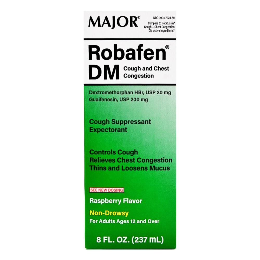 Major Robafen DM Cough Raspberry Flavor Syrup – 8 Fl Oz | Robitussin DM (3 Pack)