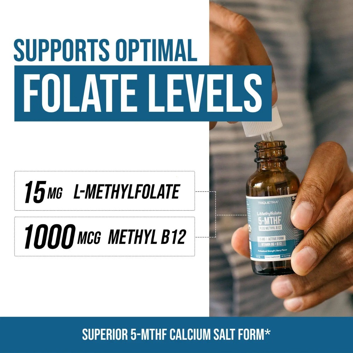 15mg L-Methylfolate B12 Liquid 5-MTHF Mood Cognition Methylation Energy Support