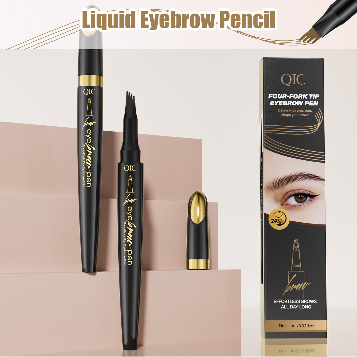 4-Prong Waterproof Eyebrow Pencil – Easy to Apply, Long-Lasting & Smudge-Proof