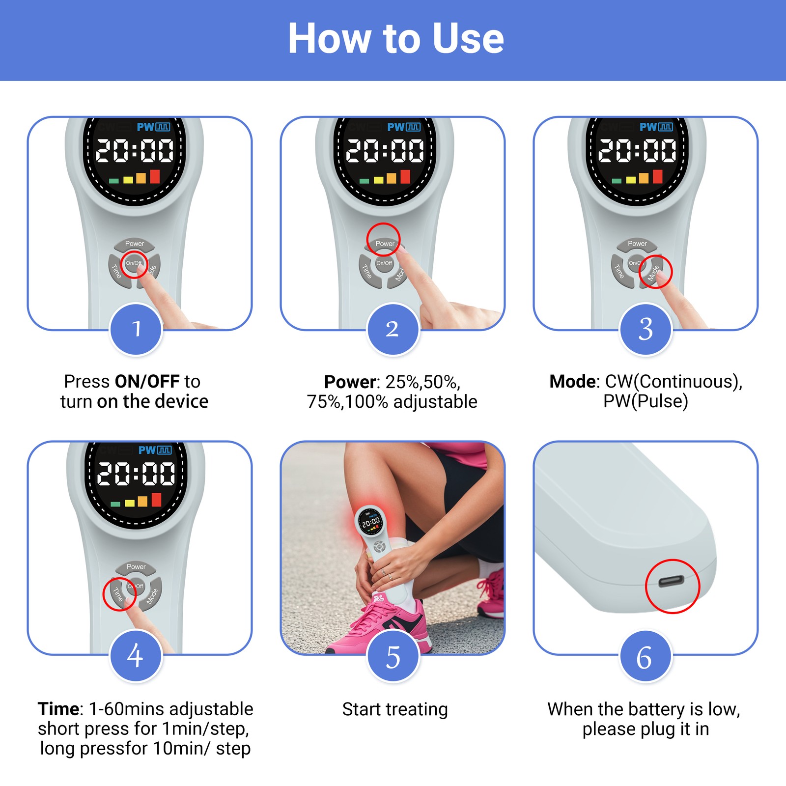 Portable Cold Laser Therapy LLLT Device for Wound Healing Swelling Reduction