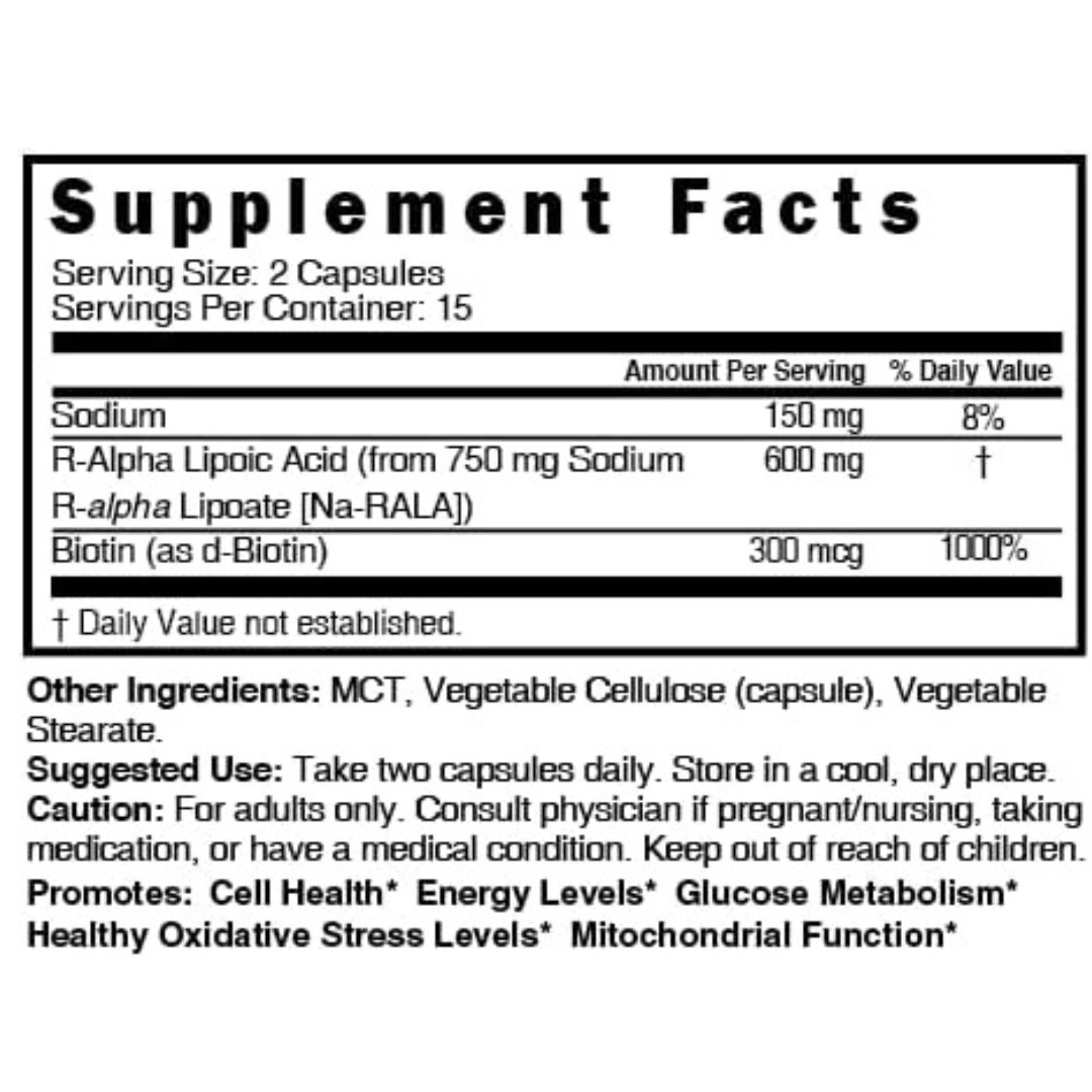 Nutri R Alpha Lipoic Acid 600Mg Capsules – R Lipoic Acid Stabilized with Biotin