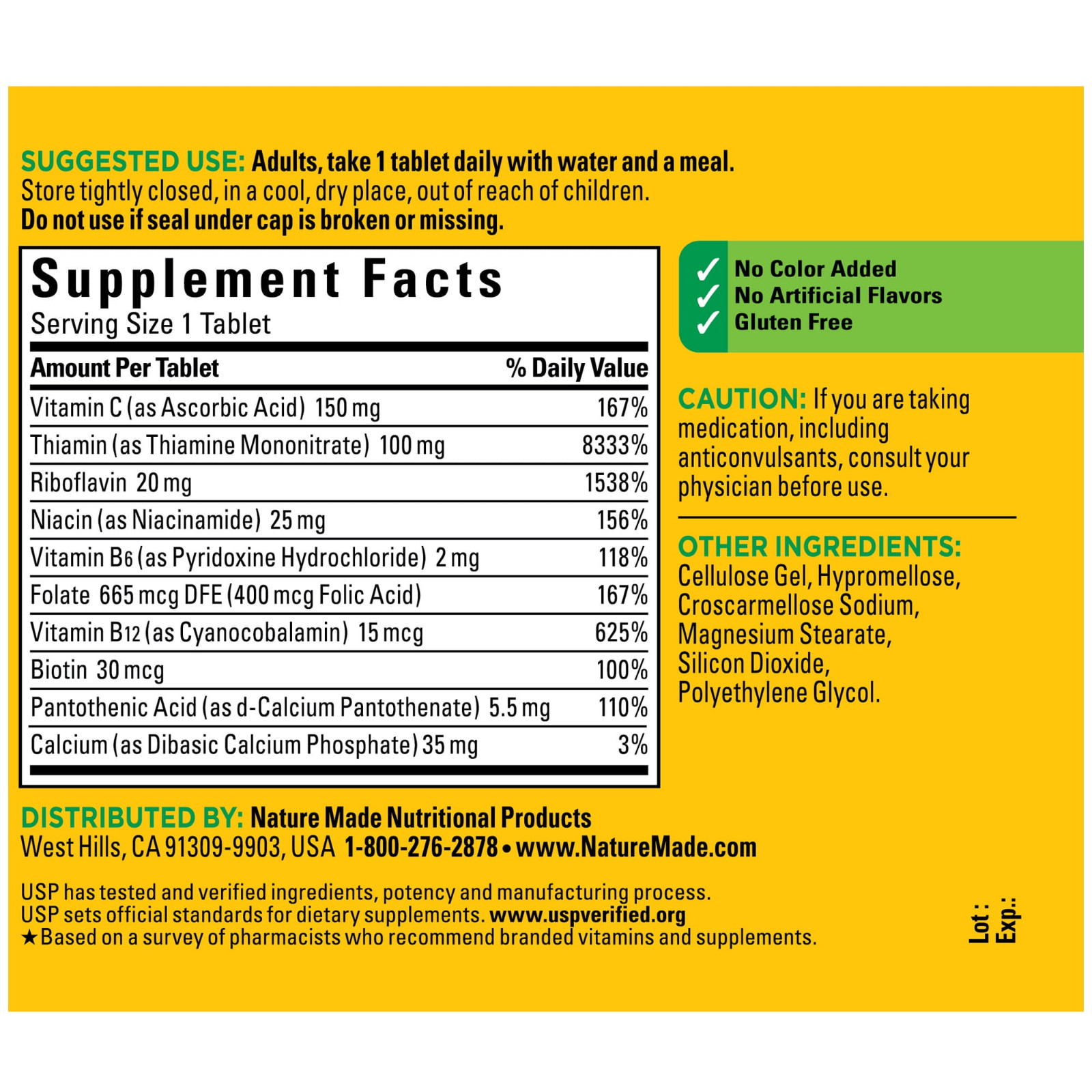 Nature Made Super B Complex with Vitamin C and Folic Acid Tablets 160 Count
