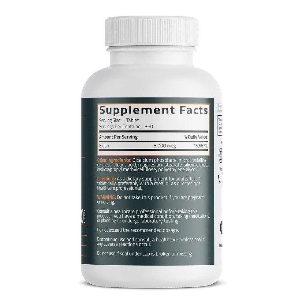 21st Century Biotin 5000 mcg Tablets 360 Count Hair Skin & Nails Exp 02/2027