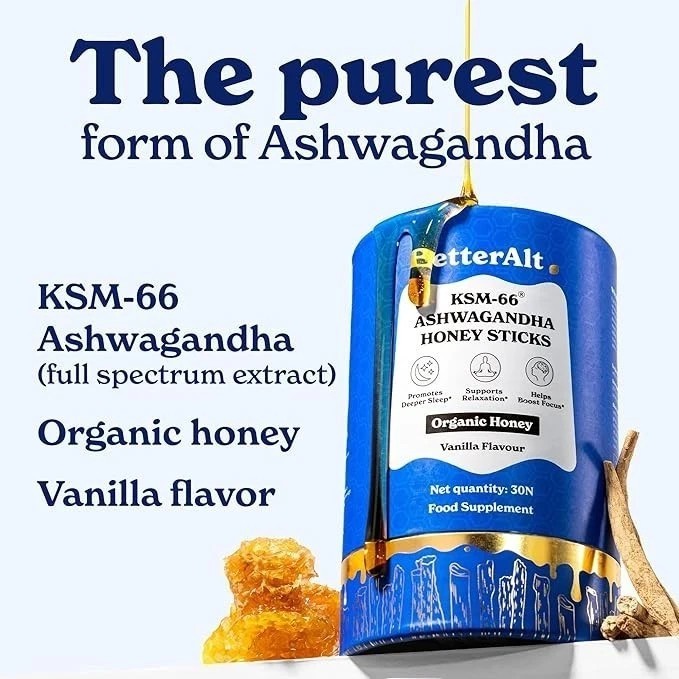 Better Alt KSM-66 Ashwagandha Honey Sticks Organic Multiflora for Relaxation.