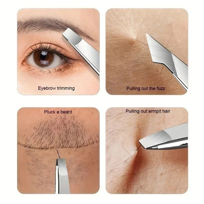 4pcs Stainless Steel Tweezers Set for Eyebrows Facial Hair Precision Grooming