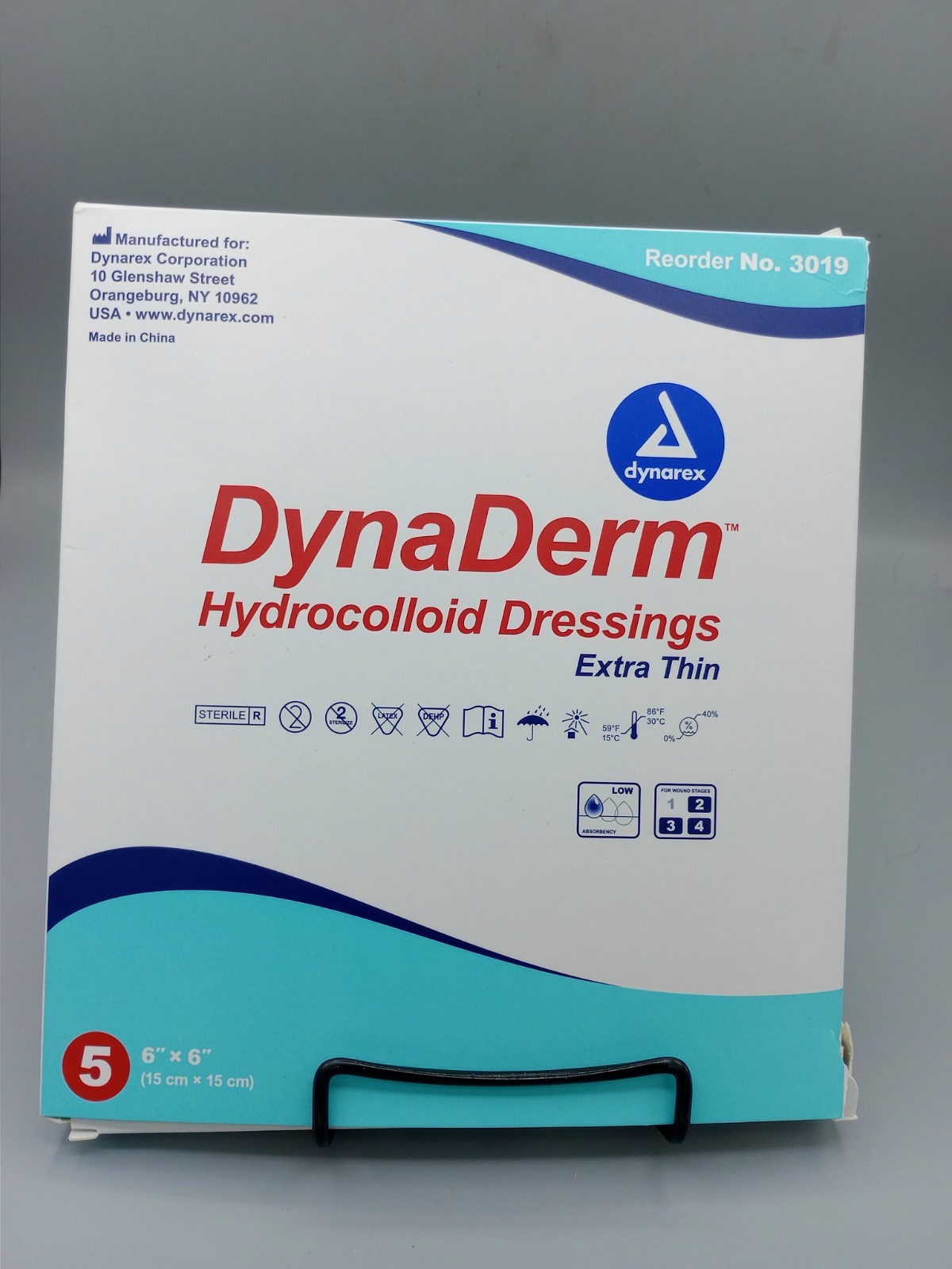 Dynarex Dynaderm Hydrocolloid Dressing Extra Thin 6 x 6 Inch, 5 per box, # 3019