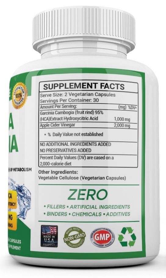Weight Loss Garcinia Cambogia w/ Apple Cider Vinegar ACV Fat Burner Pills Diet