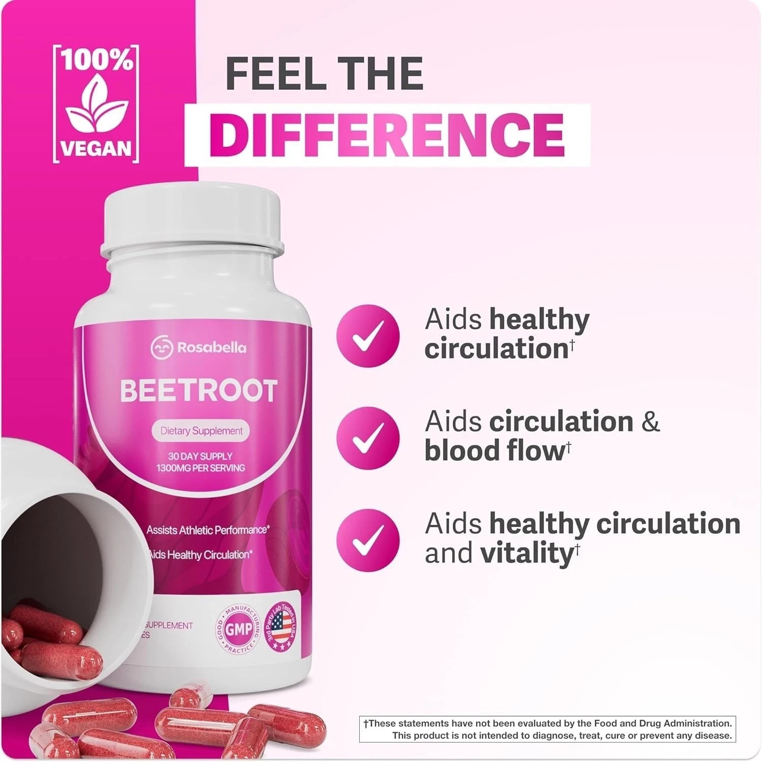 Rosabella Organic Beet Root | Natural Energy & Blood Pressure Support Tablets