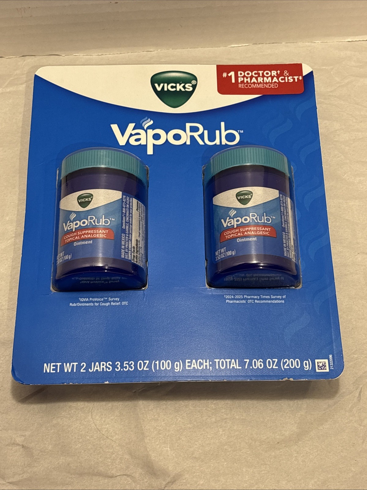 Vicks VapoRub Ointment 2 Pack x 3.53oz Cough Suppressant Topical EXP-09/27