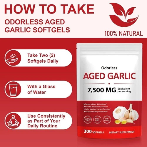 1 PACK Elare Aged Garlic Extract, 300 Softgels, 7500mg Odorless | Heart & Immune
