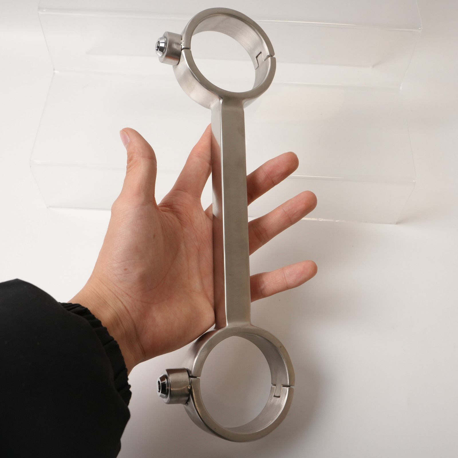 Stainless Steel Push Lock Fixed Handcuffs Wrist Collar Heavy Restraints