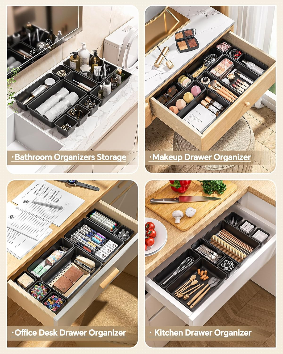 25 PCS Plastic Drawer Organizers Set, 4 Sizes Vanity Organizer, Makeup and Desk