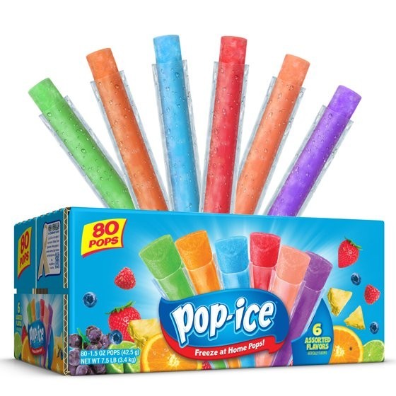 Pop-Ice Assorted Fruit Freezer Ice Pops, Gluten-Free Frozen Snack, 1.5 oz, 80 Ct