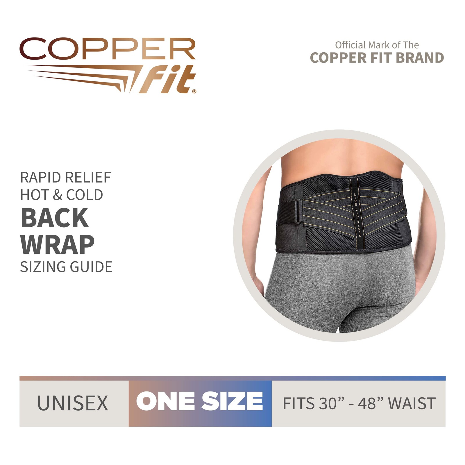 Copper Fit Unisex Adult Rapid Relief Back Support Brace Hot/Cold Therapy Black