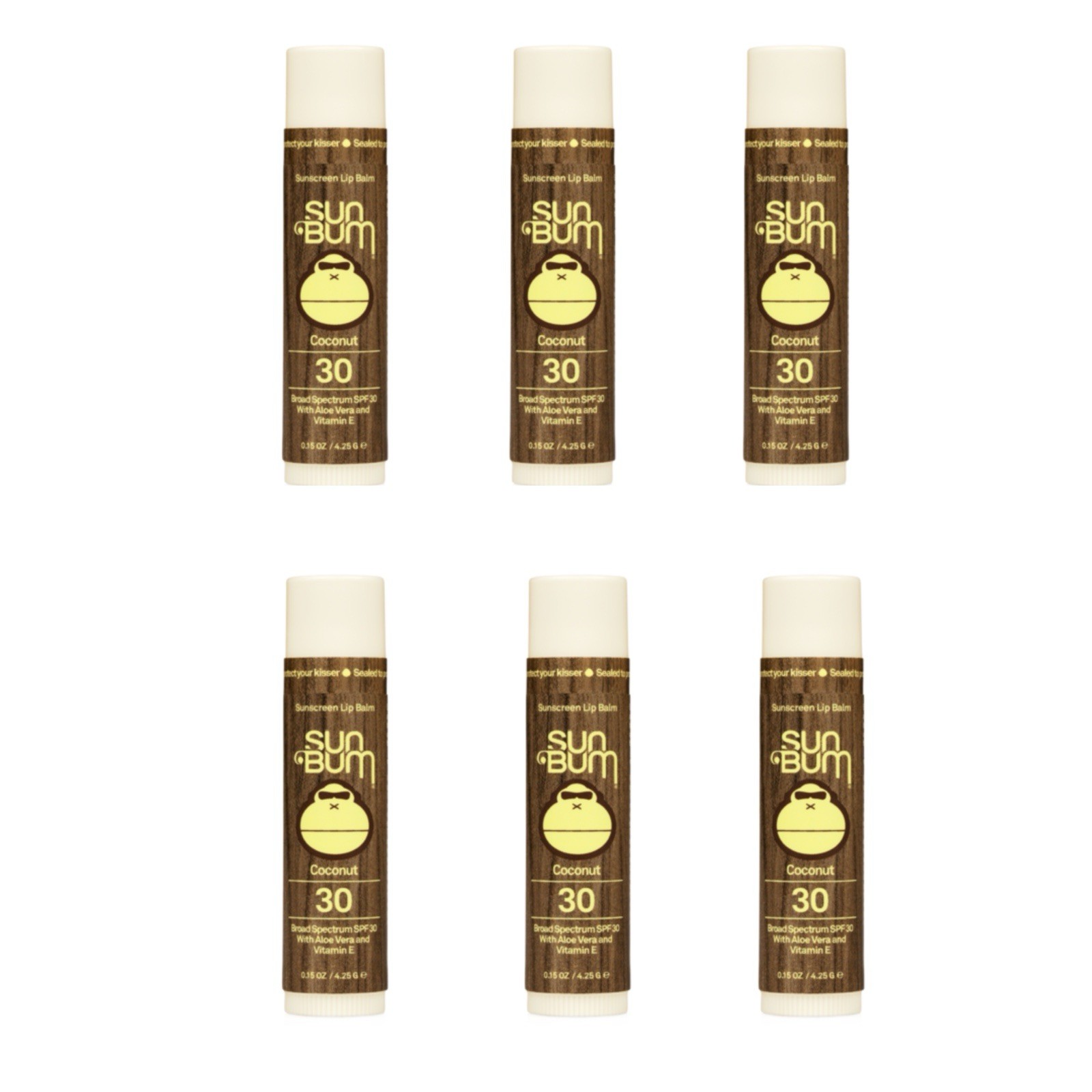 Sun Bum SPF 30 Broad Spectrum Lip Balm Coconut- 6 Pk Exp 12/2027