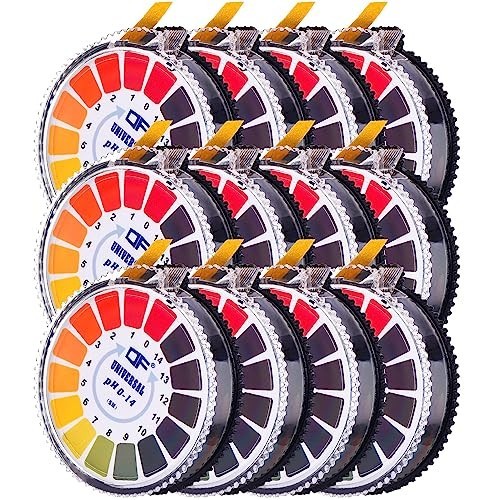 Universal pH Test Paper Strips – Full Range 0-14, 12 Rolls, 16.4 ft for Accurate