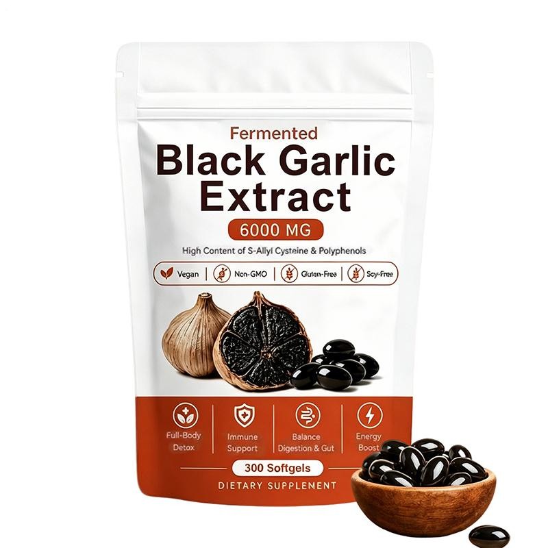 Black Garlic Extract Softgels 300ct, Odorless Vegan Non-GMO Supplement （1-2 pk）