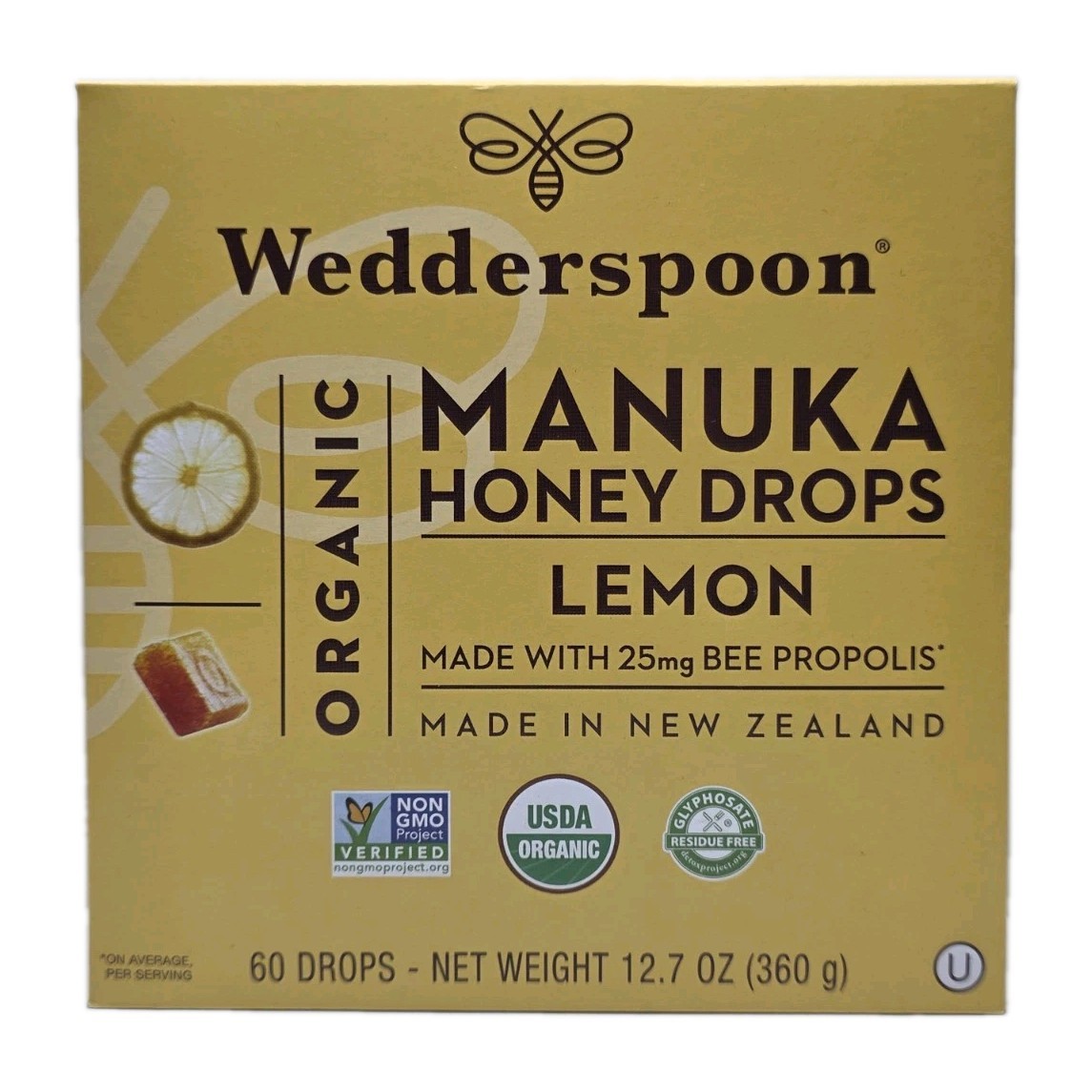 Wedderspoon Organic Manuka Honey Lemon Drops, 60 Count, Free Shipping-EXP:2028