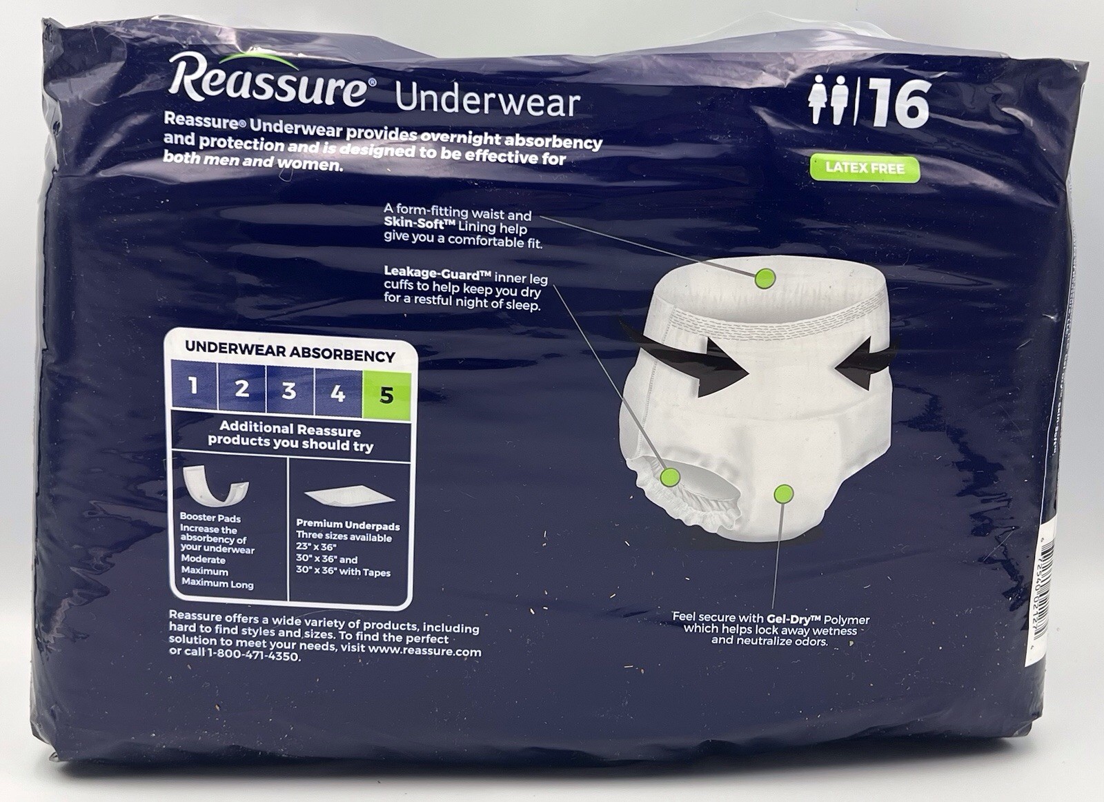 Reassure Unisex Adult Overnight Underwear Size L 36”-50” ~ 16 Count