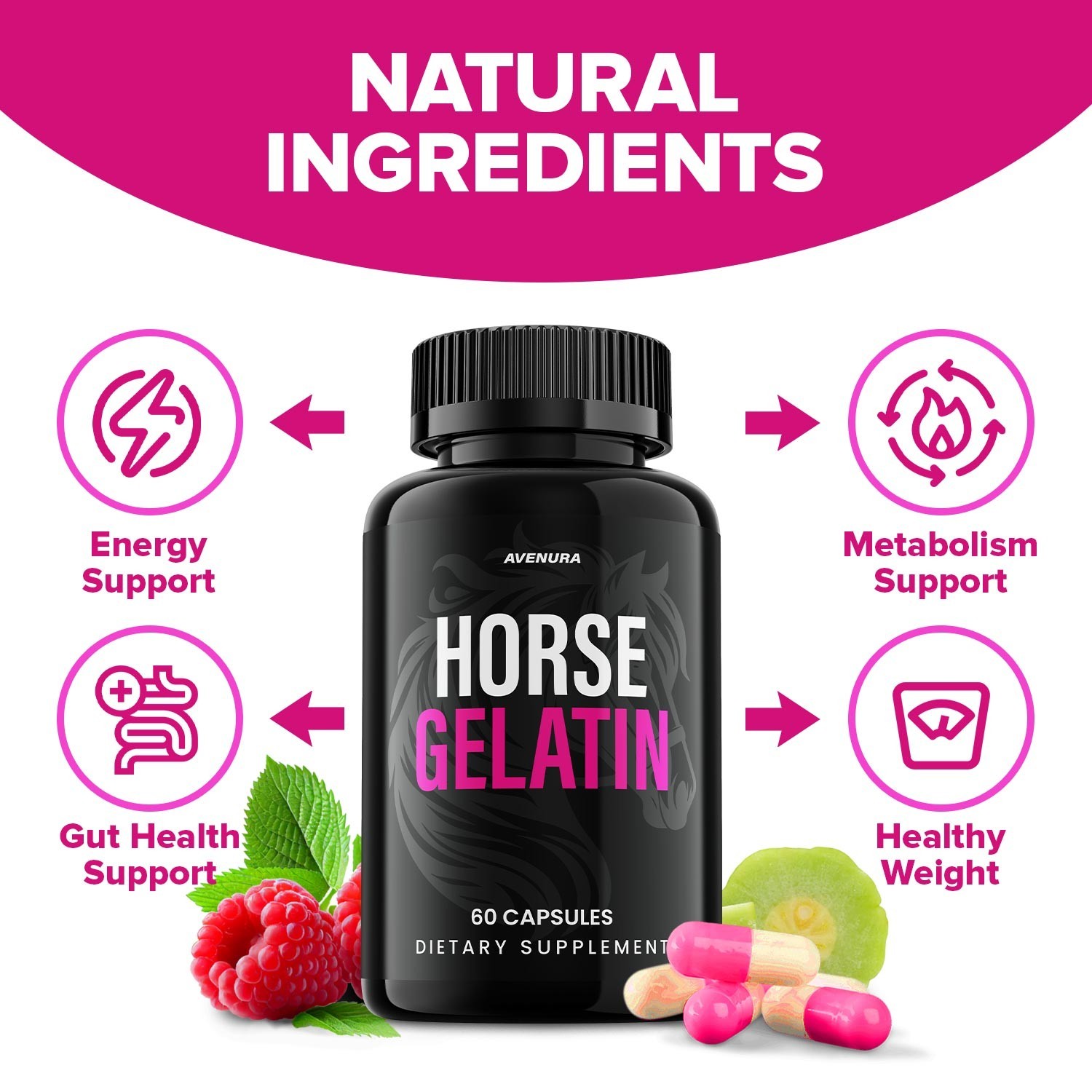 (1 Pack) Horse Gelatin Capsules – HorseGelatin Pills Advanced Formula Supplement